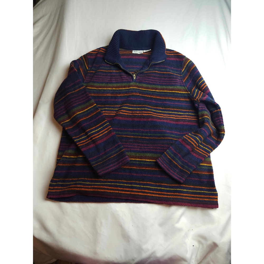Basic Editions Fleece Pullover Mens XL Blue Striped Zip Mock Neck Sweater